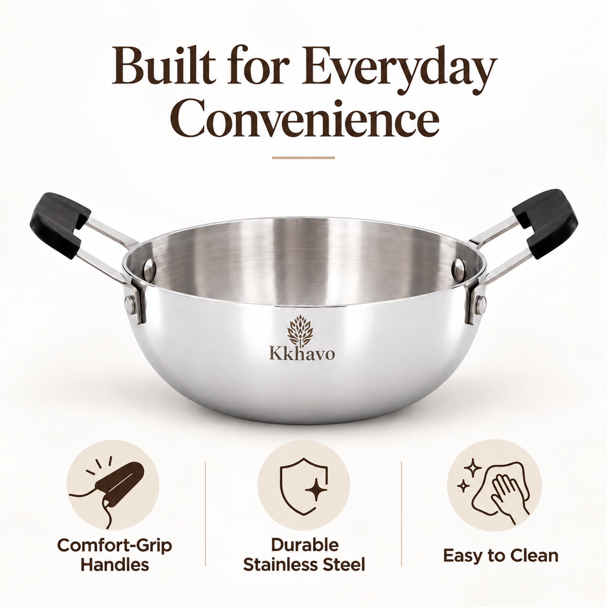 KKhavo Mini Kadai — Tri-Ply Stainless Steel, 14 cm, 600 ml — cookware included in rice combo