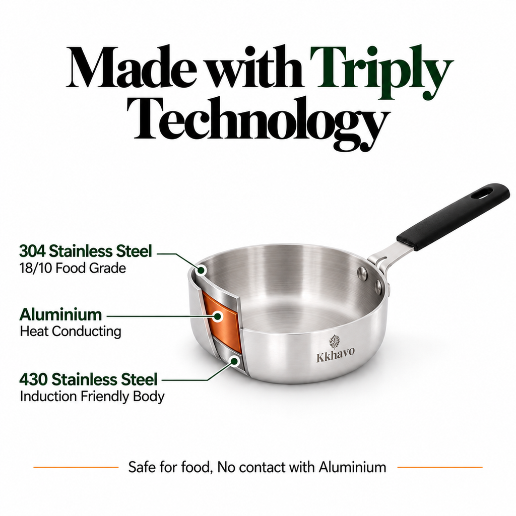 KKhavo Mini Fry Pan — Tri-Ply Stainless Steel, 14 cm, 550 ml — cookware included in rice combo