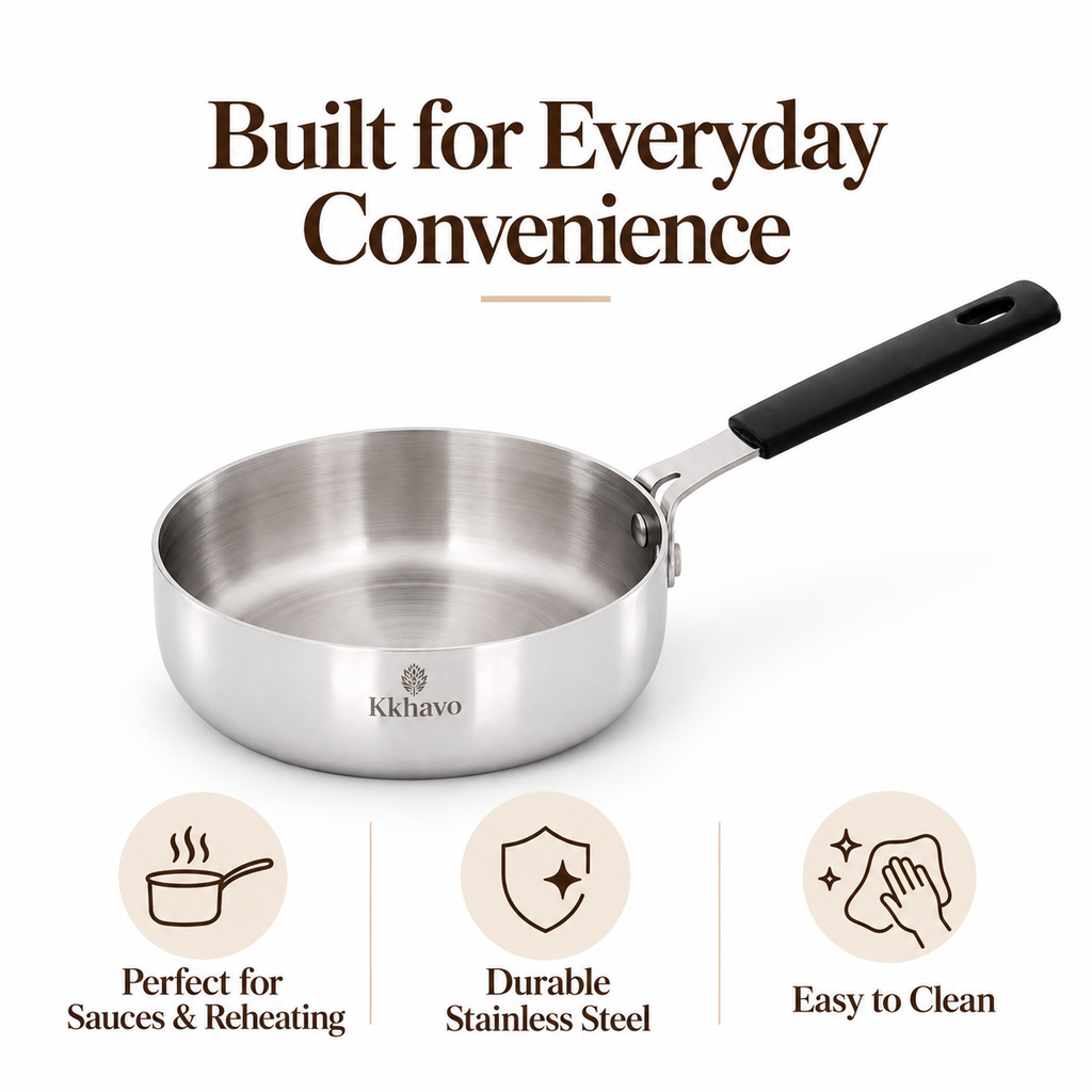 KKhavo Mini Fry Pan — Tri-Ply Stainless Steel, 14 cm, 550 ml — cookware included in rice combo