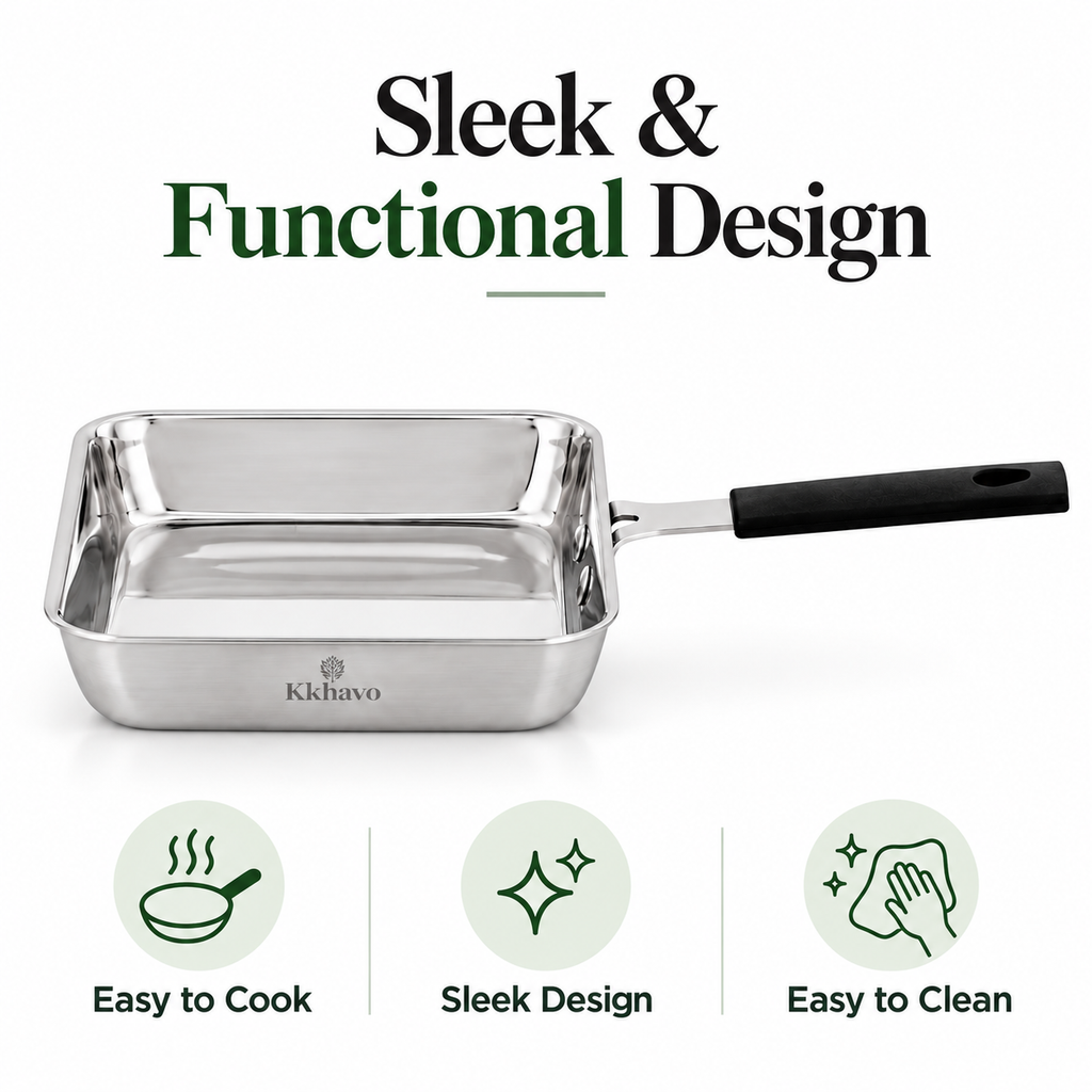 KKhavo Mini Square Pan — Tri-Ply Stainless Steel, 15 × 15 cm — cookware included in rice combo