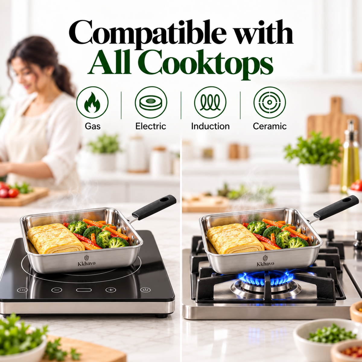 KKhavo Mini Square Pan — Tri-Ply Stainless Steel, 15 × 15 cm — cookware included in rice combo