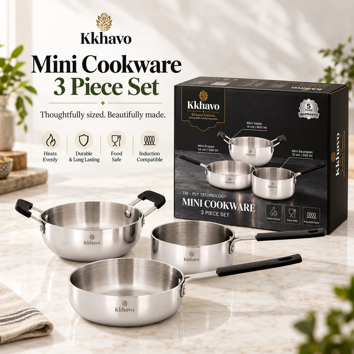 KKhavo 3 Pc Mini Cookware Set — Tri-Ply Stainless Steel — product image 3