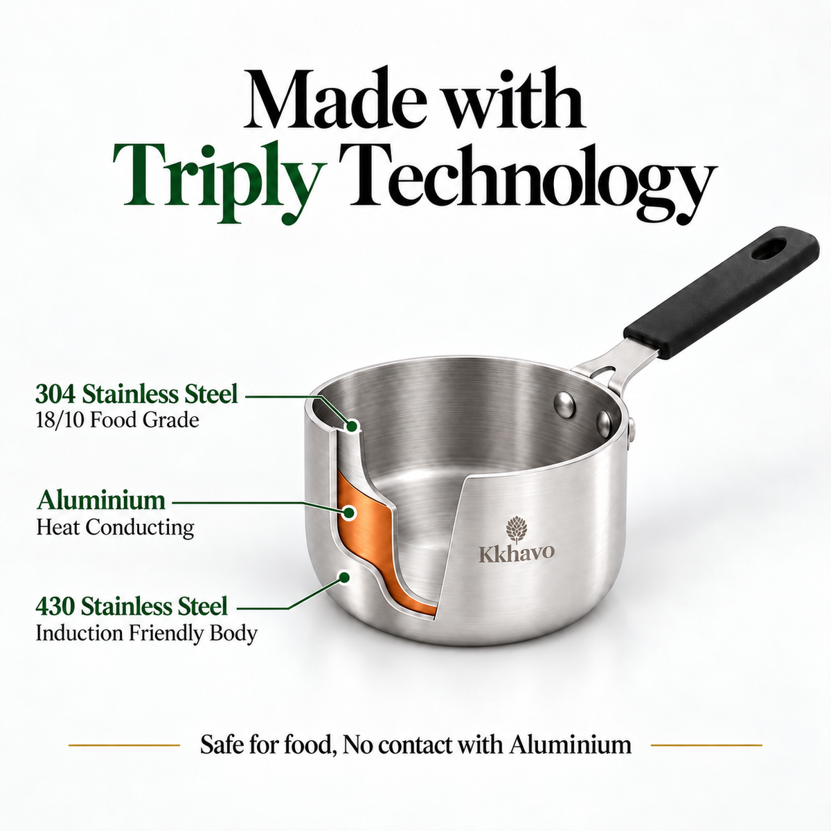 KKhavo Mini Sauce Pan — Tri-Ply Stainless Steel, 12 cm, 550 ml — cookware included in rice combo