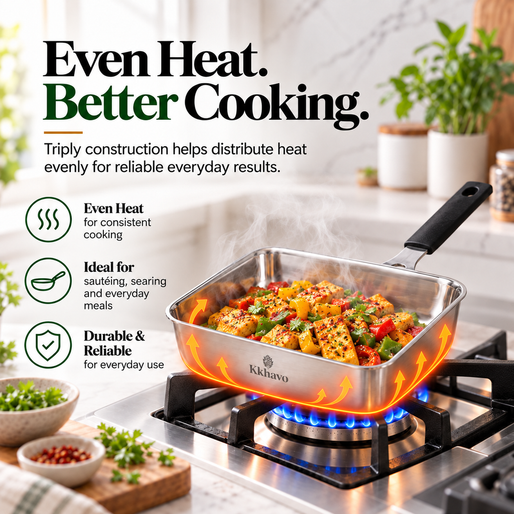 KKhavo Mini Square Pan — Tri-Ply Stainless Steel, 15 × 15 cm — cookware included in rice combo