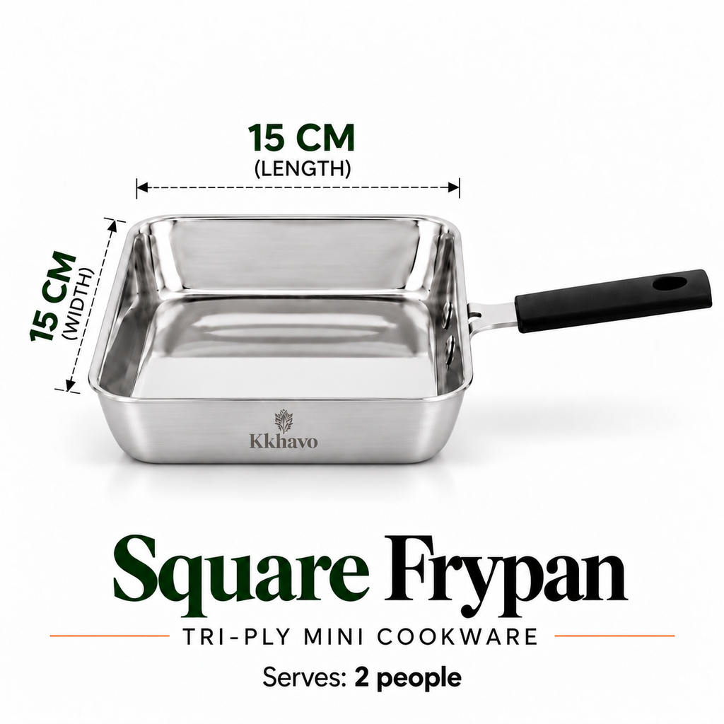 KKhavo Mini Square Pan — Tri-Ply Stainless Steel, 15 × 15 cm — cookware included in rice combo